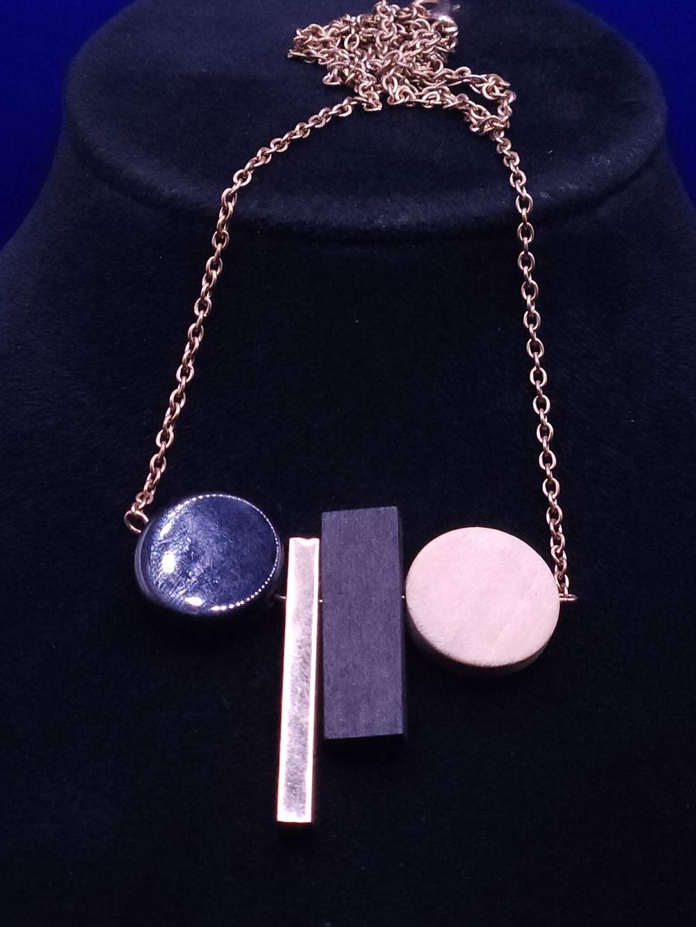 Modern Geometric Pendant Necklace in Gold and Black - Women Jewelry